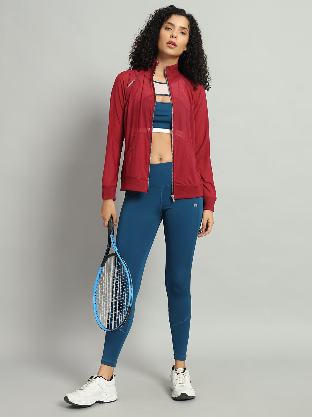 Front Zipper Mesh Sweatshirt – Maroon