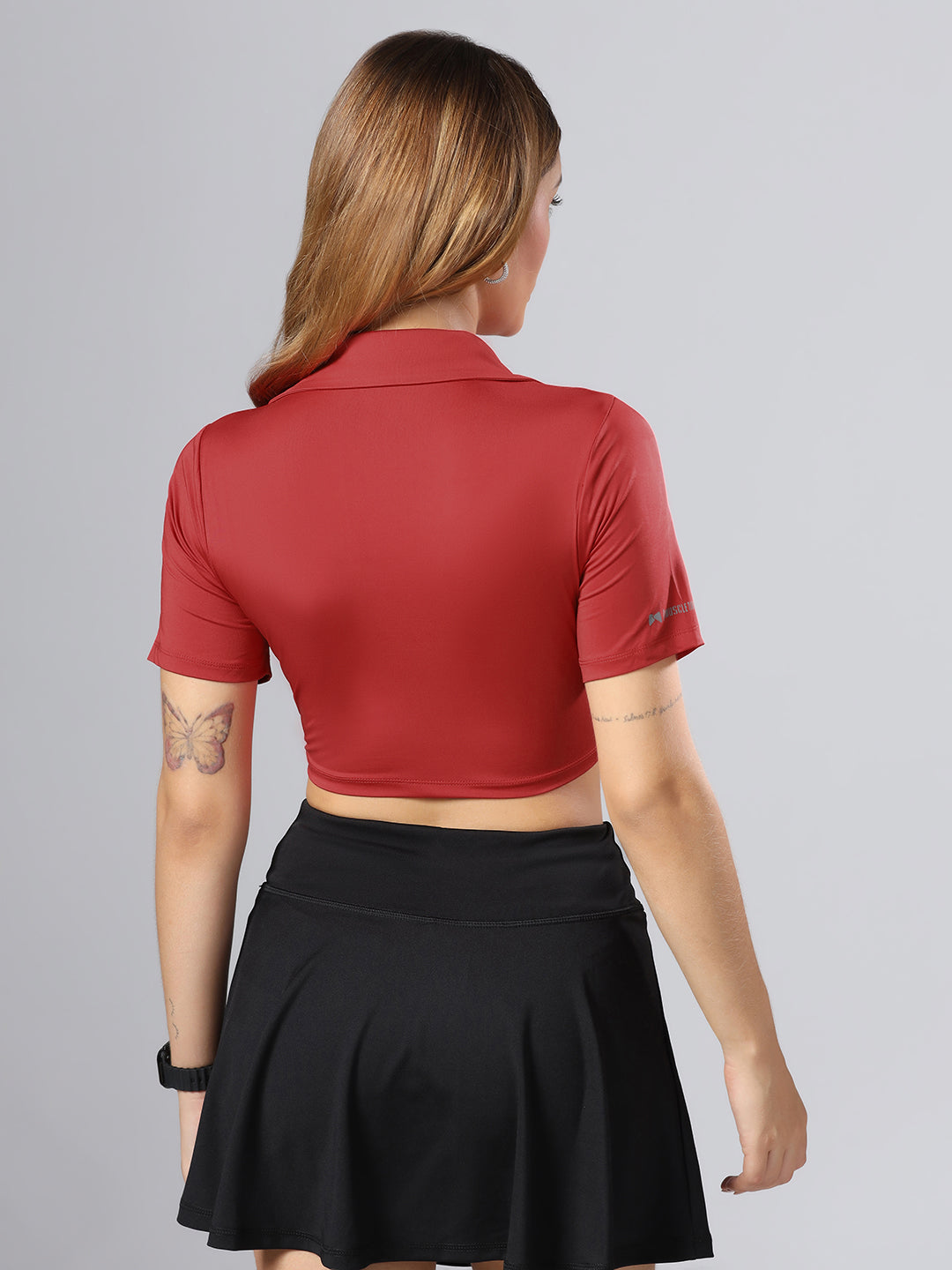 Bone-Dry Workout Crop Polo T-Shirt - Maroon