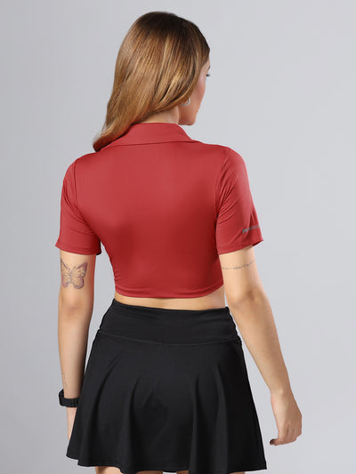 Bone-Dry Workout Crop Polo T-Shirt - Maroon