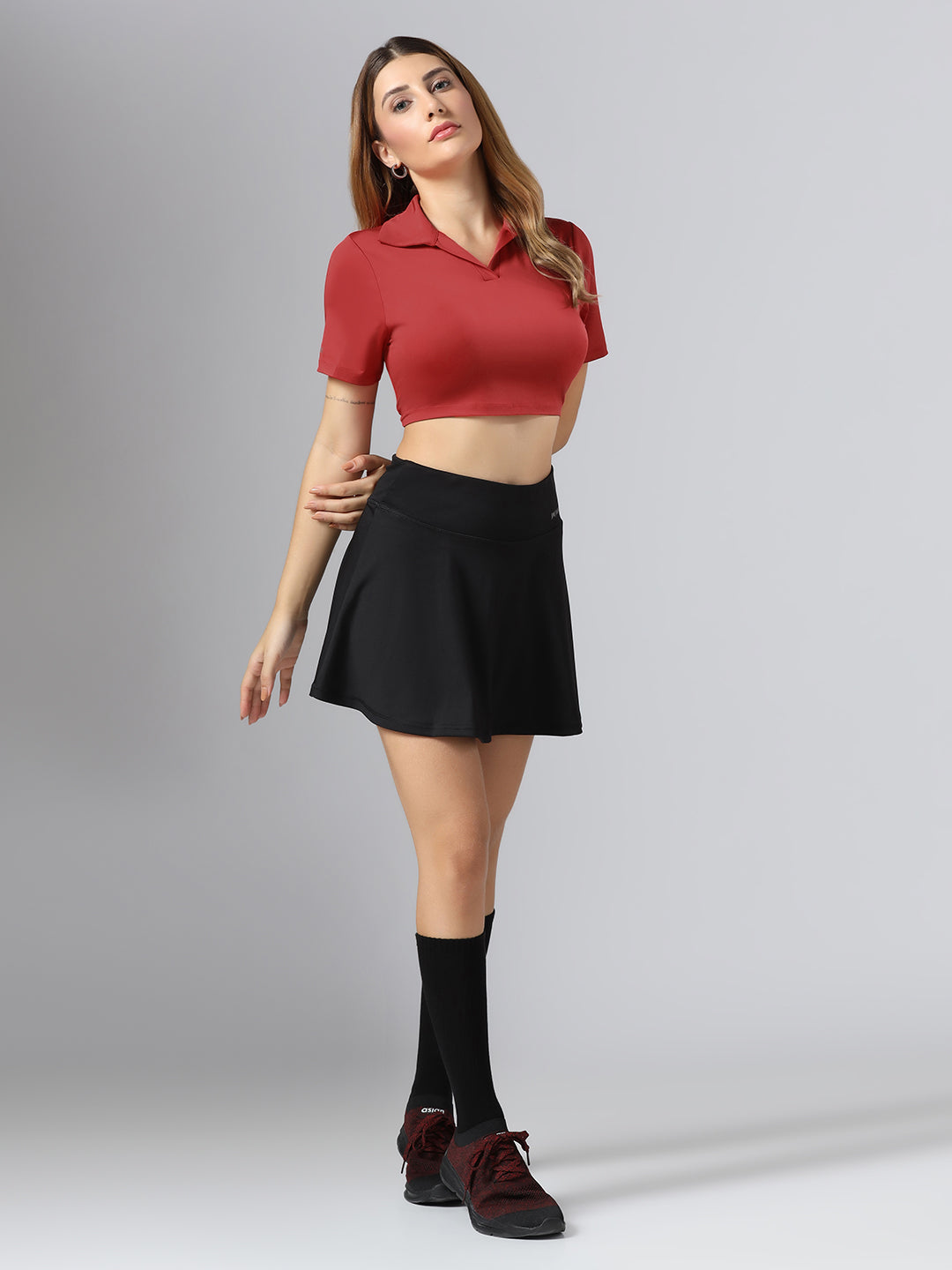 Bone-Dry Workout Crop Polo T-Shirt - Maroon