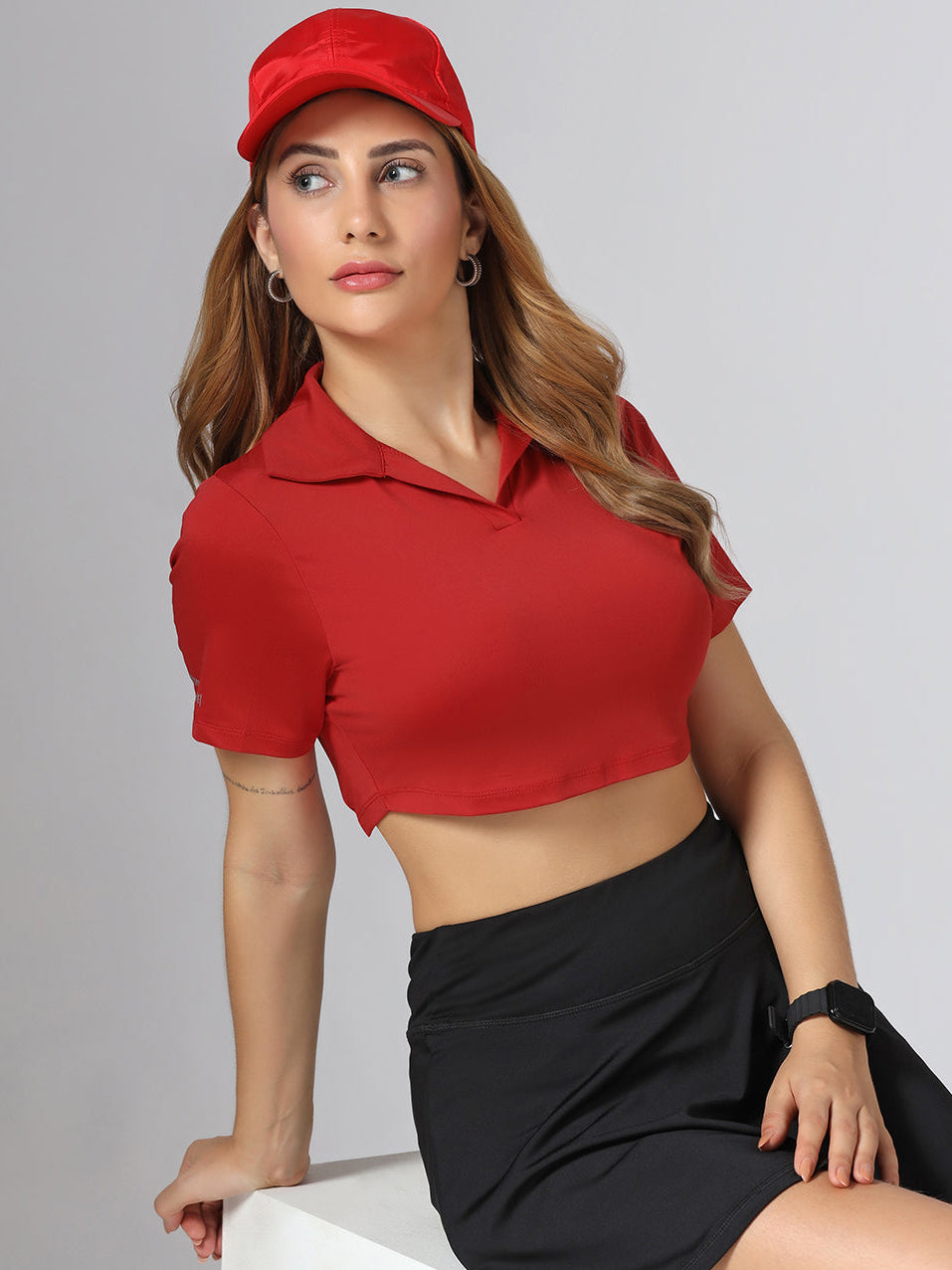 Bone-Dry Workout Crop Polo T-Shirt - Maroon