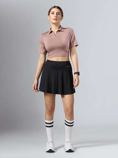 Bone-Dry Workout Crop Polo T-Shirt - Peach