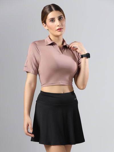 Bone-Dry Workout Crop Polo T-Shirt - Peach