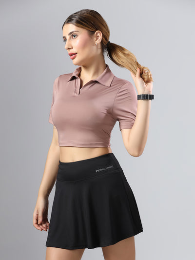 Bone-Dry Workout Crop Polo T-Shirt - Peach