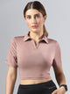 Bone-Dry Workout Crop Polo T-Shirt - Peach