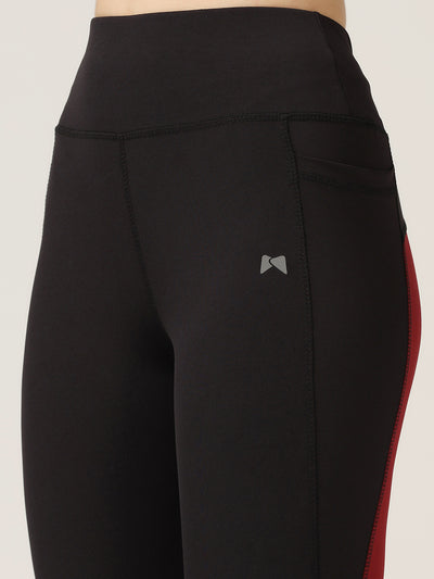 High Waist Tight With Back Hip Support - Maroon Black