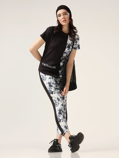 Longline T-shirt –Rose Print With White