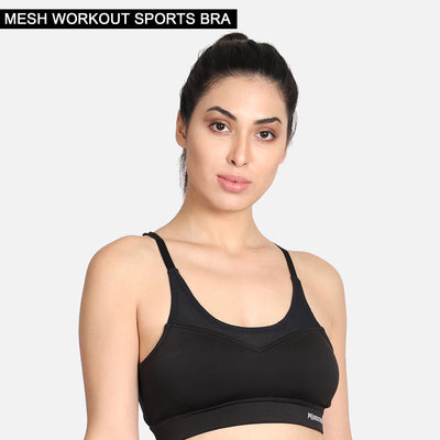 Mesh Workout Sports Bra – Black