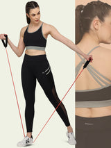 Pair of High Waist Double Pocket Tight & Multi Strap Sports Bra – Green