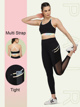 Pair of High Waist Double Pocket Tight & Multi Strap Sports Bra – Multicolour