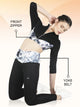 Pair of High Waist Yoke Belt Printed Workout Tight & Front Zipper Sports Bra – Black