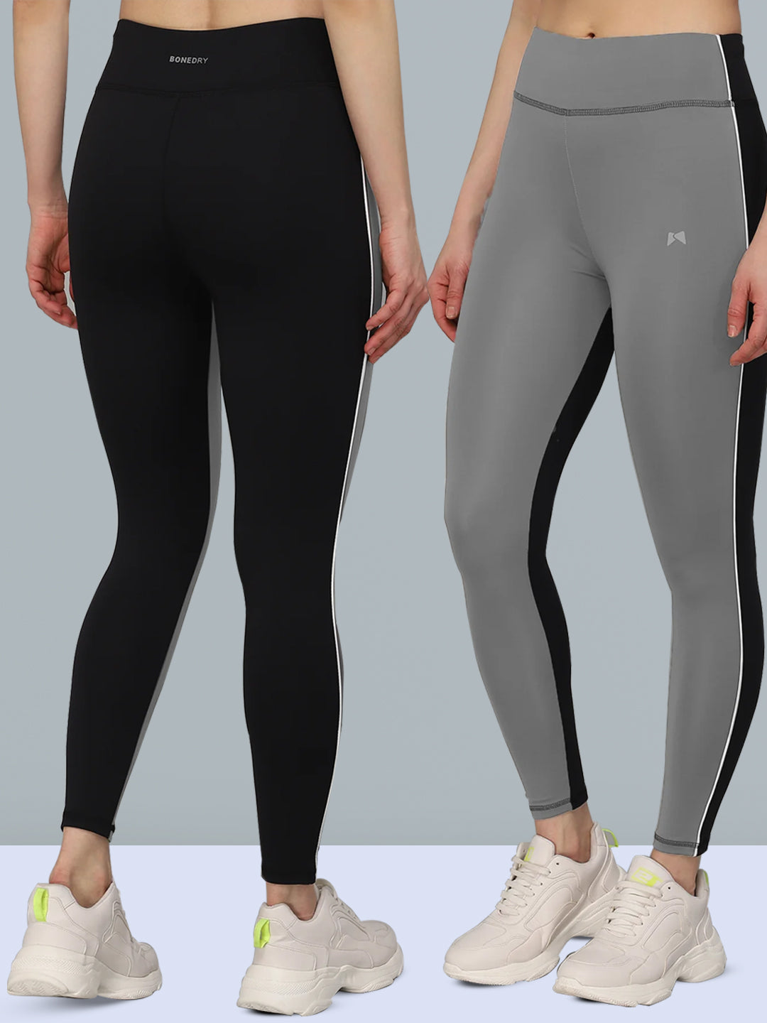 High Waist Side Double Color Tight - Solid Grey & Black