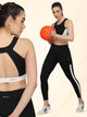 Gym/Yoga High Waist Pocket Style Tight With Boat neck Open Back Sports Bra - Black & White