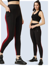 High Waist Tight With Back Hip Support - Maroon Black