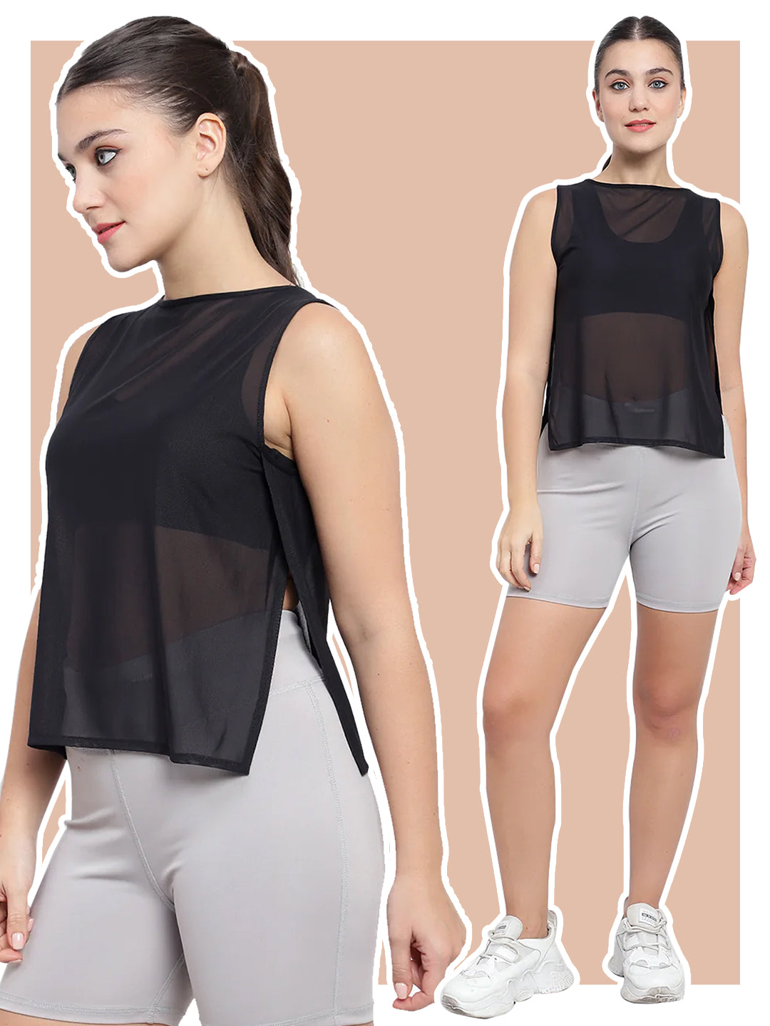 All Mesh side slit T-shirt – Black