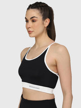 Running/Workout High Impact Multiple Strappy Back  Sports Bra - Black & White