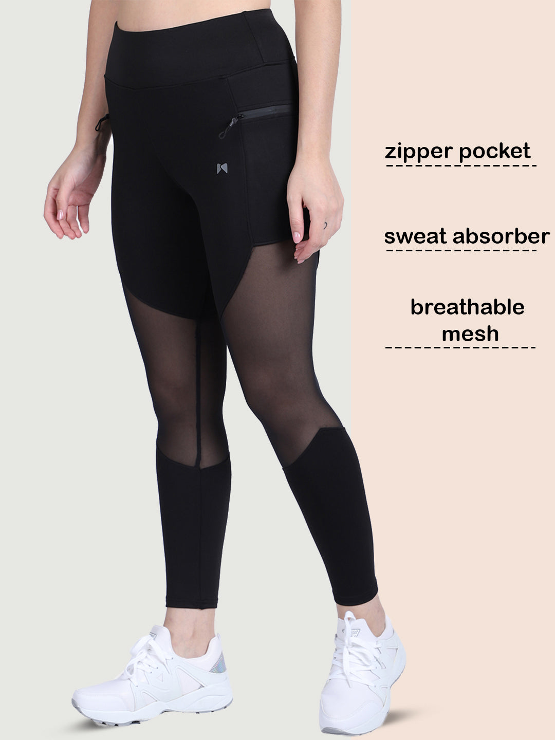 Medium Waist Mesh Style Tight – Black