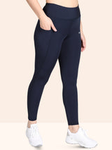 Side Pocket Medium Waist Tight – Solid Blue