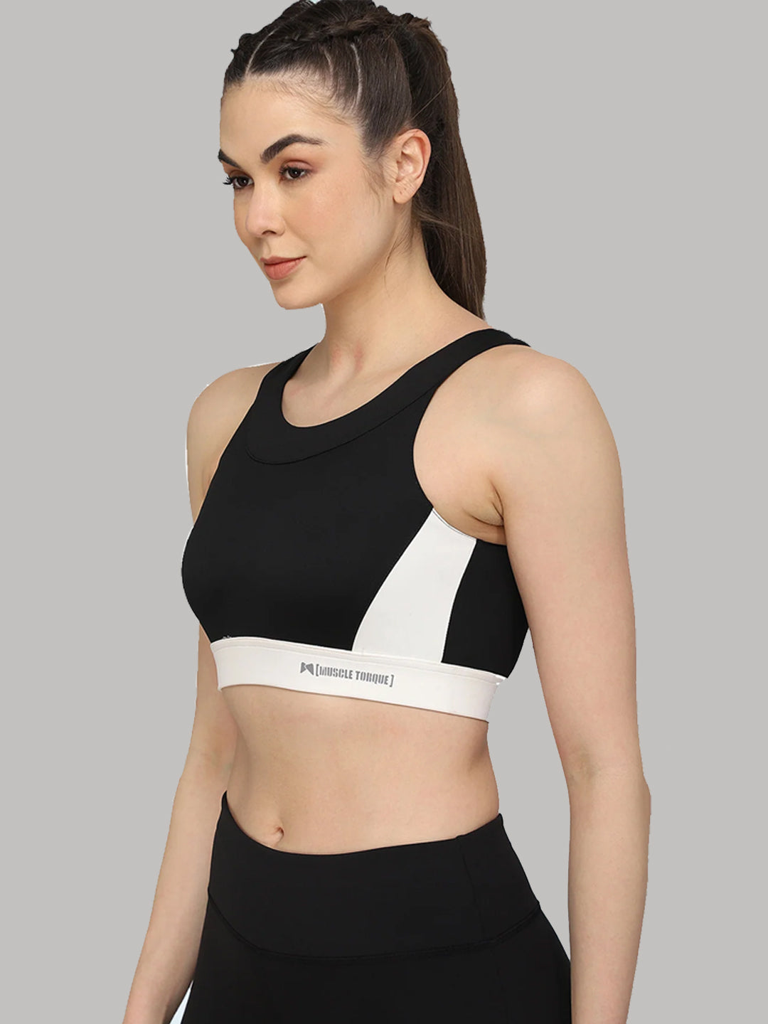 High Impact Boat neck Sports Bra - Black & White