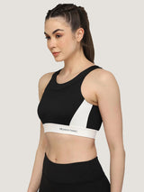 High Impact Boat neck Sports Bra - Black & White