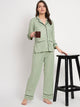 Button Down Shirt And Pyjama Set - Green