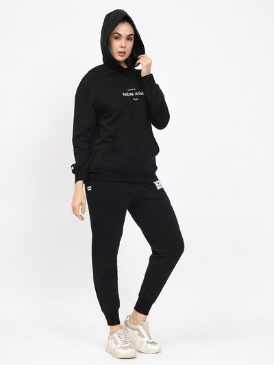 Oversize Casual Cotton Terry Cord Set - Black