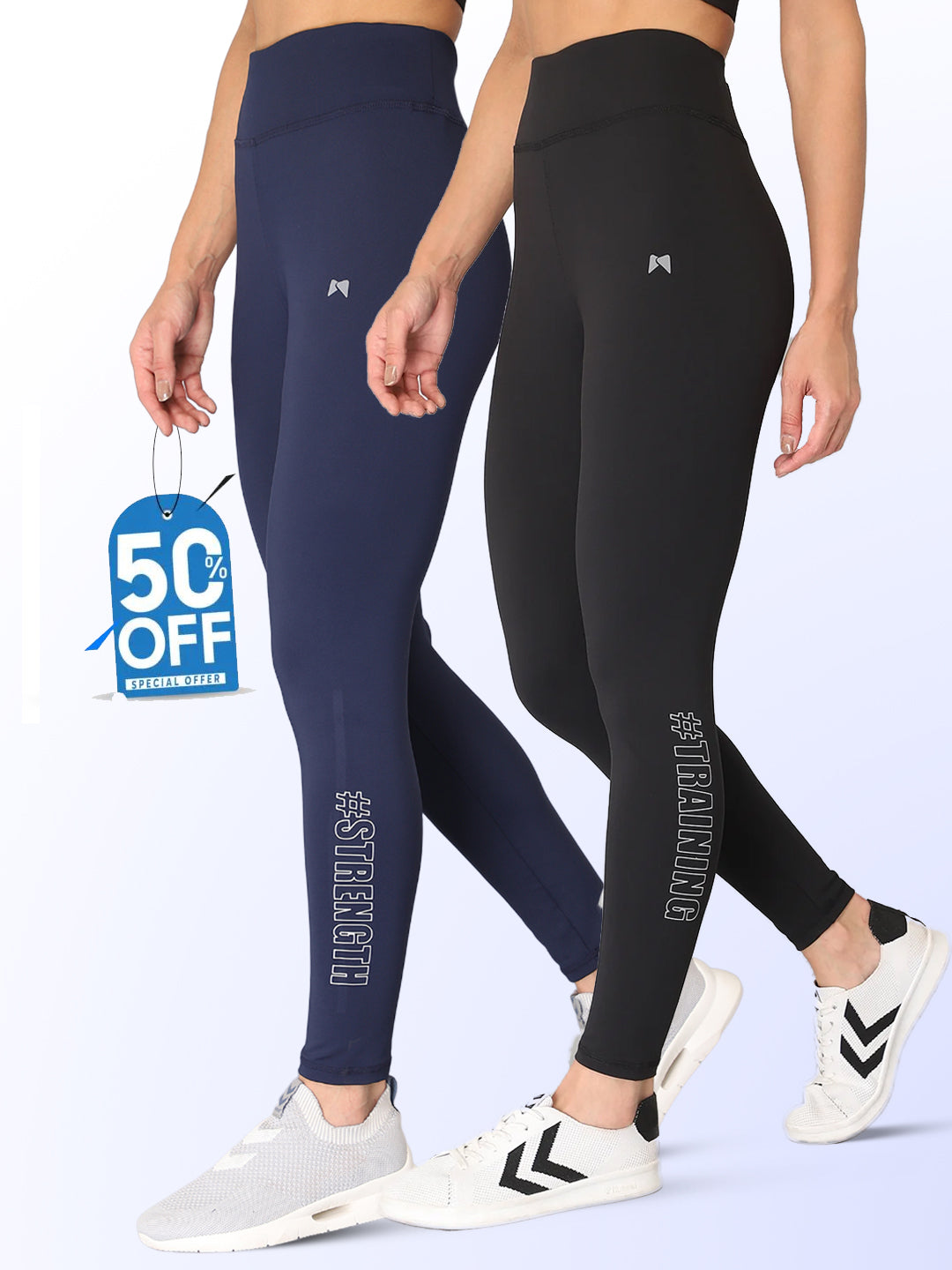 Combo of two High Waist Seamless Tights - Black & Blue