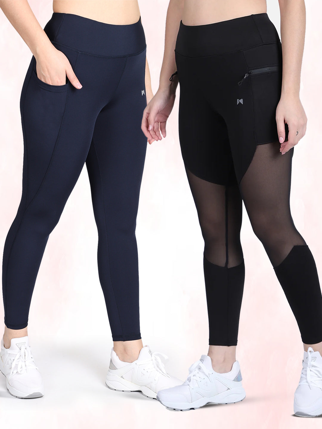 Combo of two Medium Waist pocket style Tights - Black & Blue