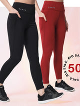 Combo of two High Waist Five Pockets Tights - Black & Maroon