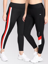 Combo of two Medium Waist Red & White Tights - Black