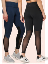 Combo of two High Waist Breathable Mesh Tights - Black & Blue