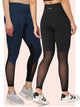 Combo of two High Waist Breathable Mesh Tights - Black & Blue