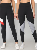 Combo of two High Waist Reflective Prints Tights - Black