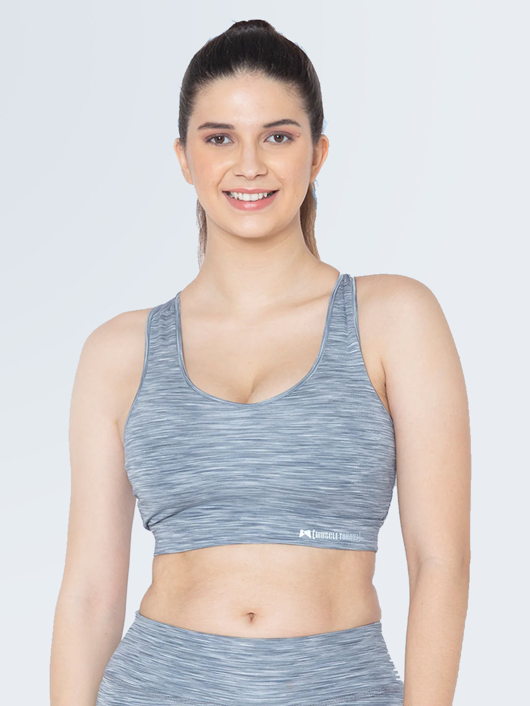 No Bounce Criss Cross Sports Bra – Melange Grey