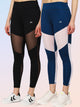 Combo of two High Waist Breathable Mesh Tights - Black & Teal Blue