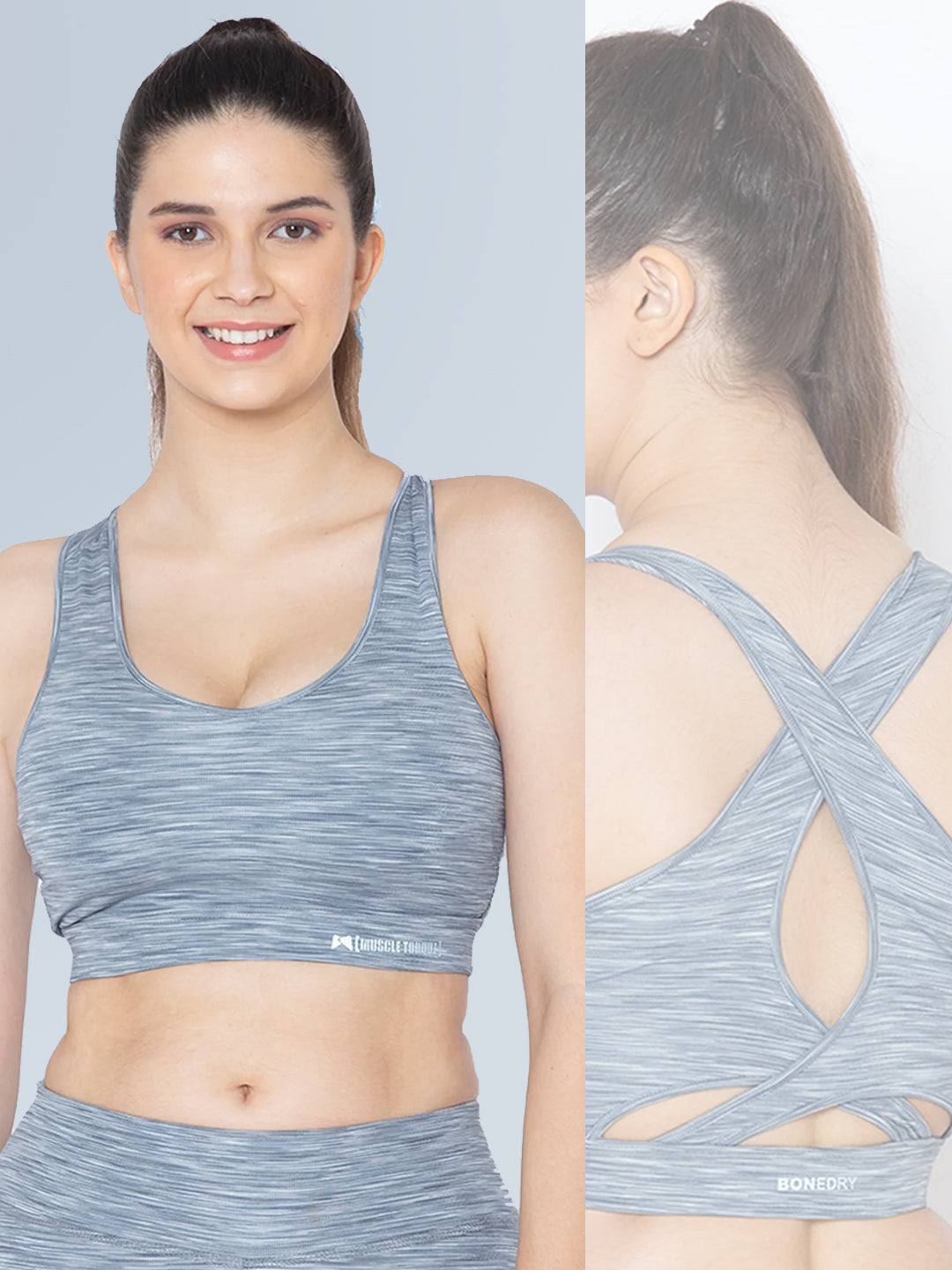 No Bounce Criss Cross Sports Bra – Melange Grey