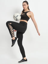 High Waist Side Cross Drawstring Workout Tight – Black