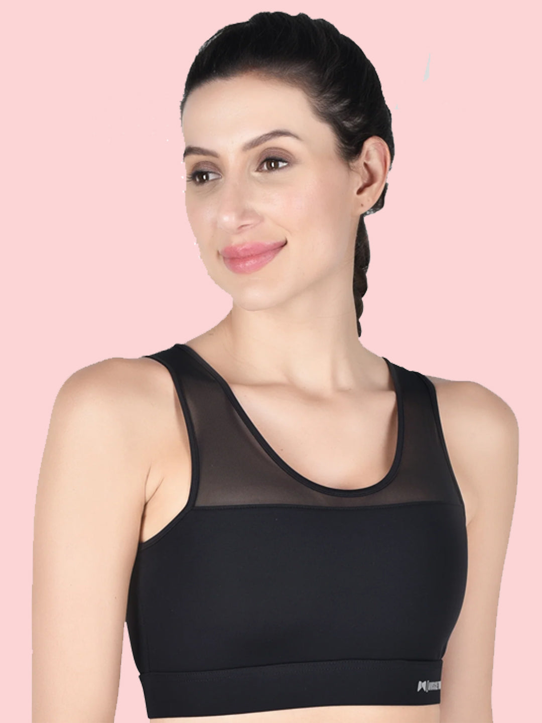 High Impact Half Mesh Sports Bra – Black