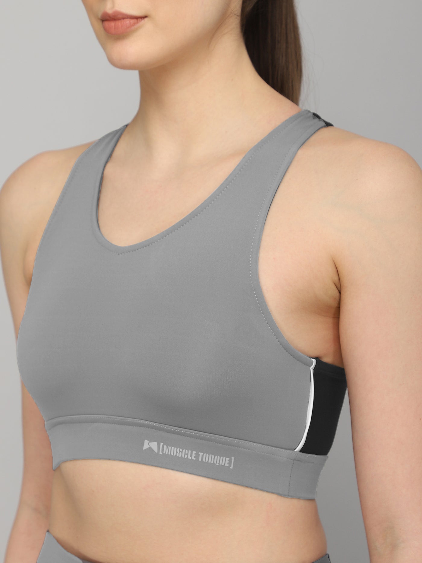 Pair of High Waist Tight & Back Pocket Sports Bra – Grey