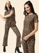 High Waist Polyester Flare Pant Cord Set - Leopard Print