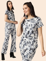 High Waist Polyester Flare Pant Cord Set - Rose Print