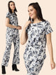 High Waist Polyester Flare Pant Cord Set - Rose Print