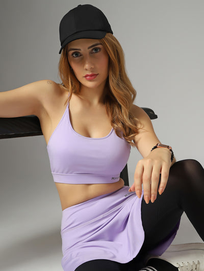 Wavy Flared Skirt With Attached Mesh Stocking - Purple