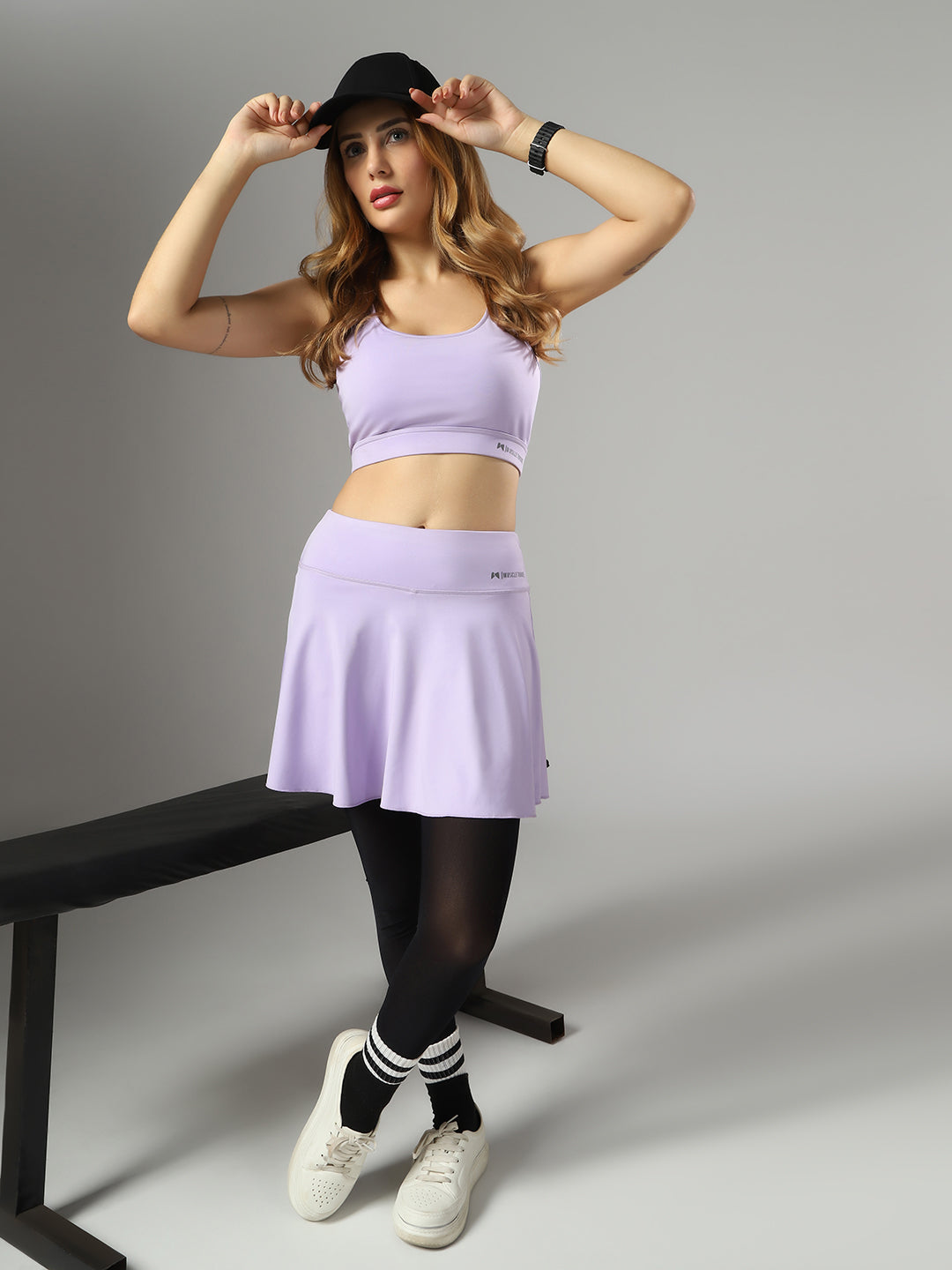 Wavy Flared Skirt With Attached Mesh Stocking - Purple