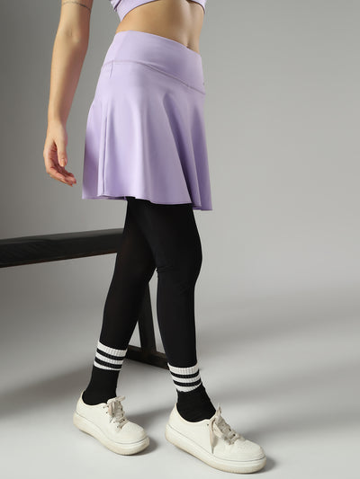 Wavy Flared Skirt With Attached Mesh Stocking - Purple