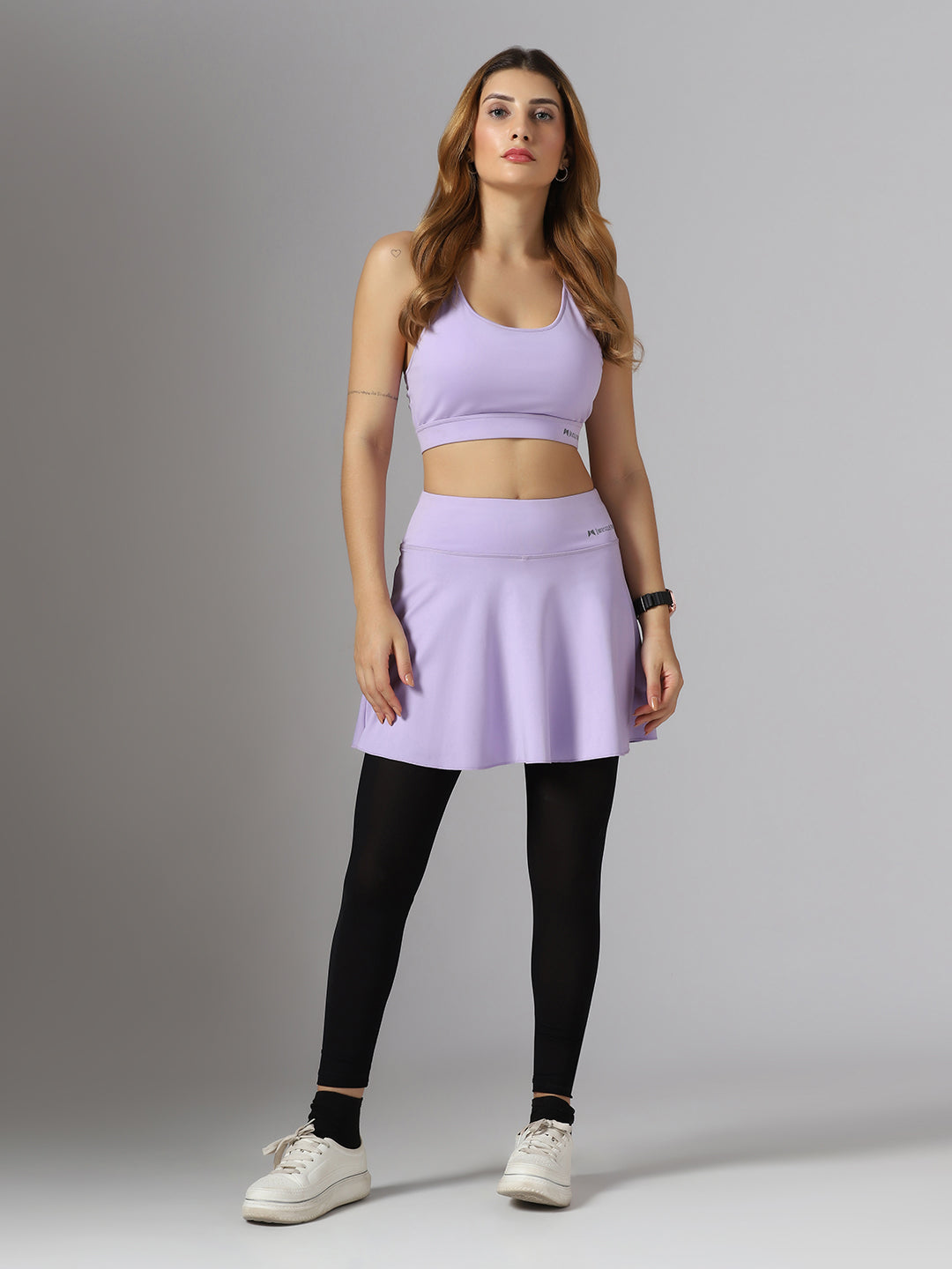 Wavy Flared Skirt With Attached Mesh Stocking - Purple