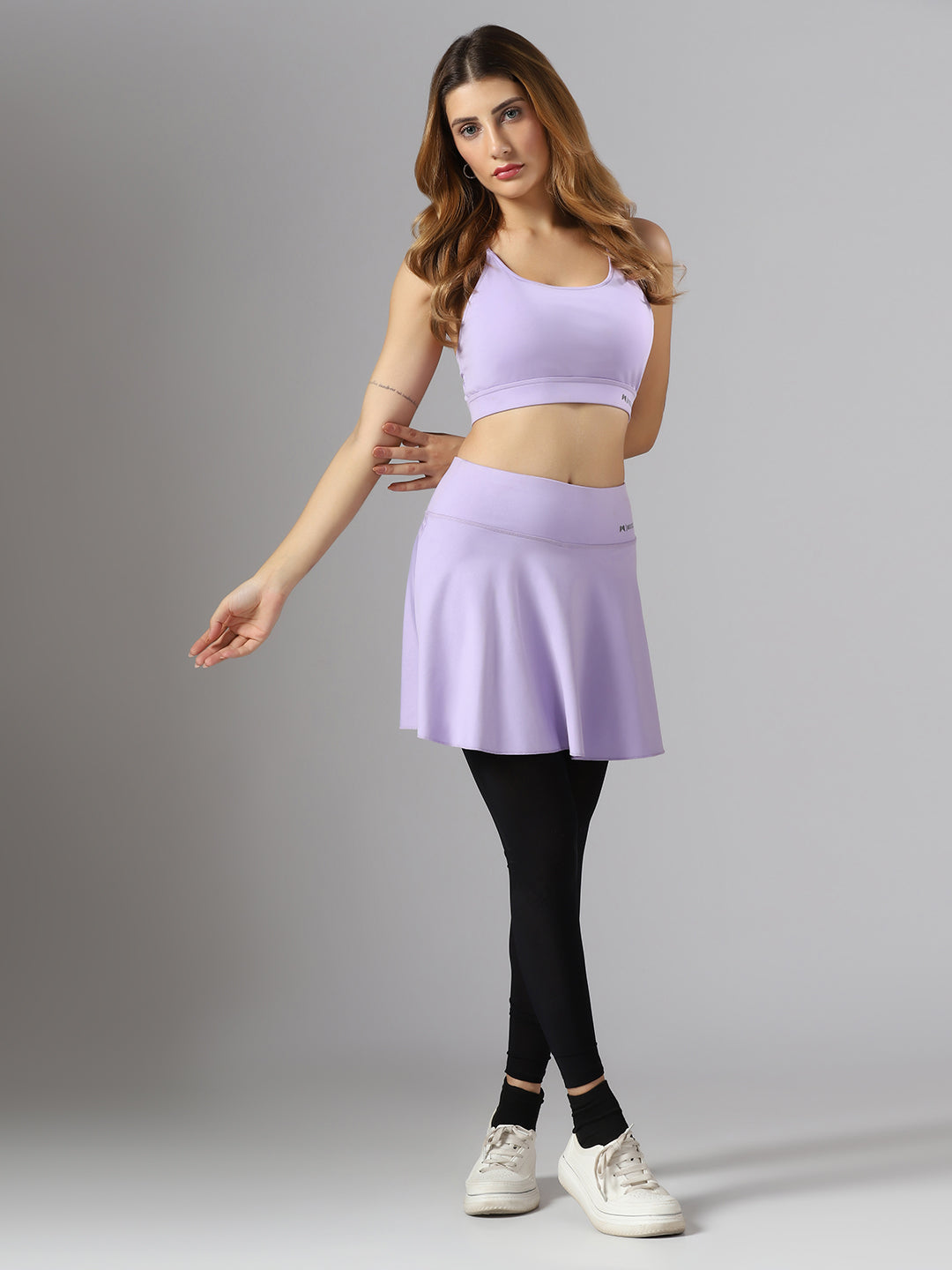 Wavy Flared Skirt With Attached Mesh Stocking - Purple