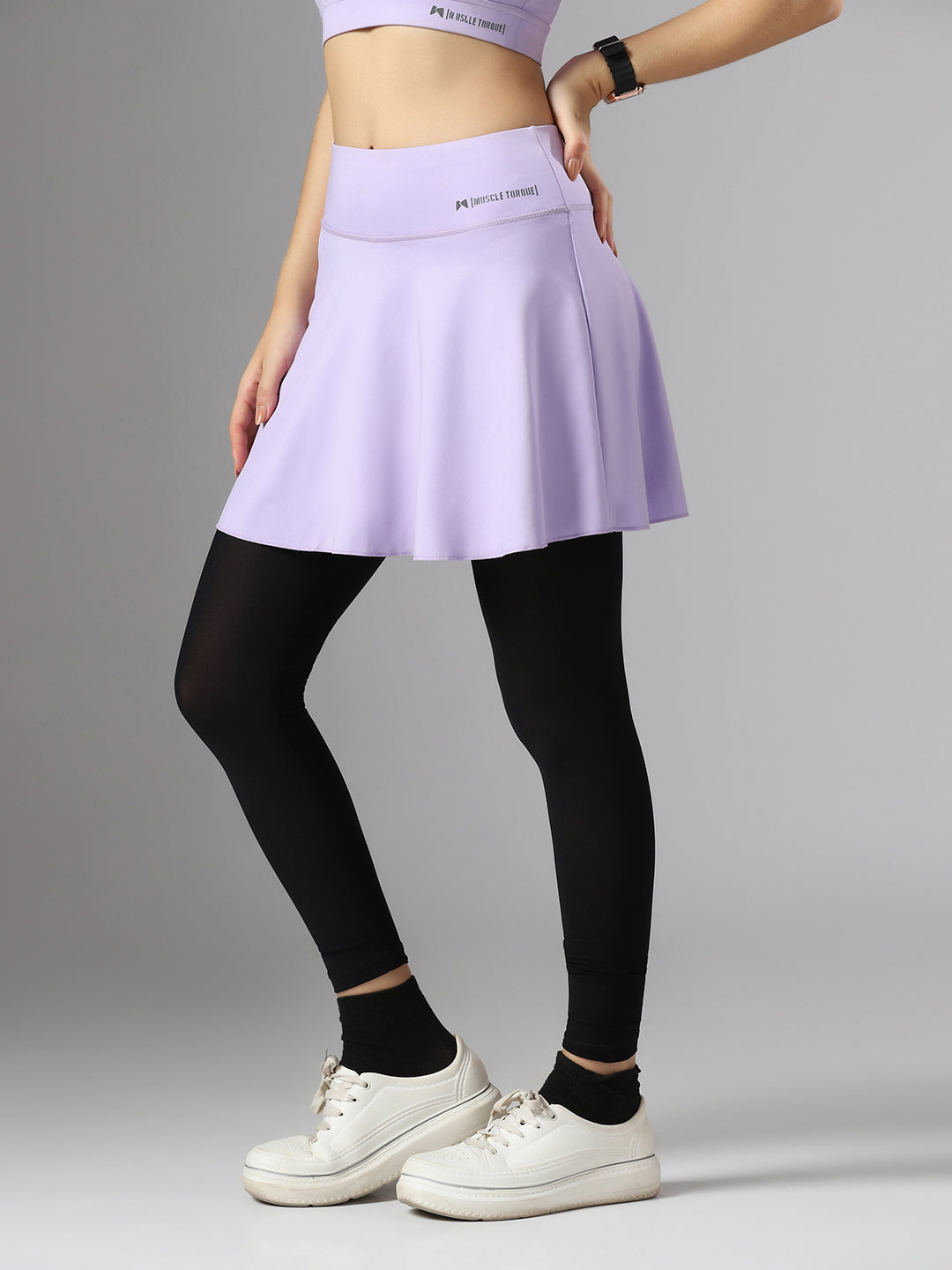 Wavy Flared Skirt With Attached Mesh Stocking - Purple