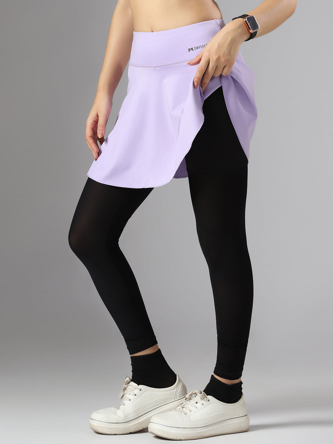 Wavy Flared Skirt With Attached Mesh Stocking - Purple