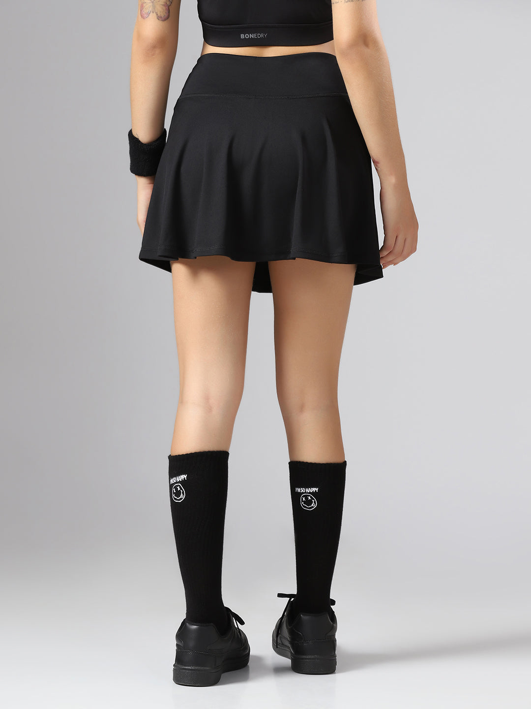 Wavy Flared Printed Skorts - Black